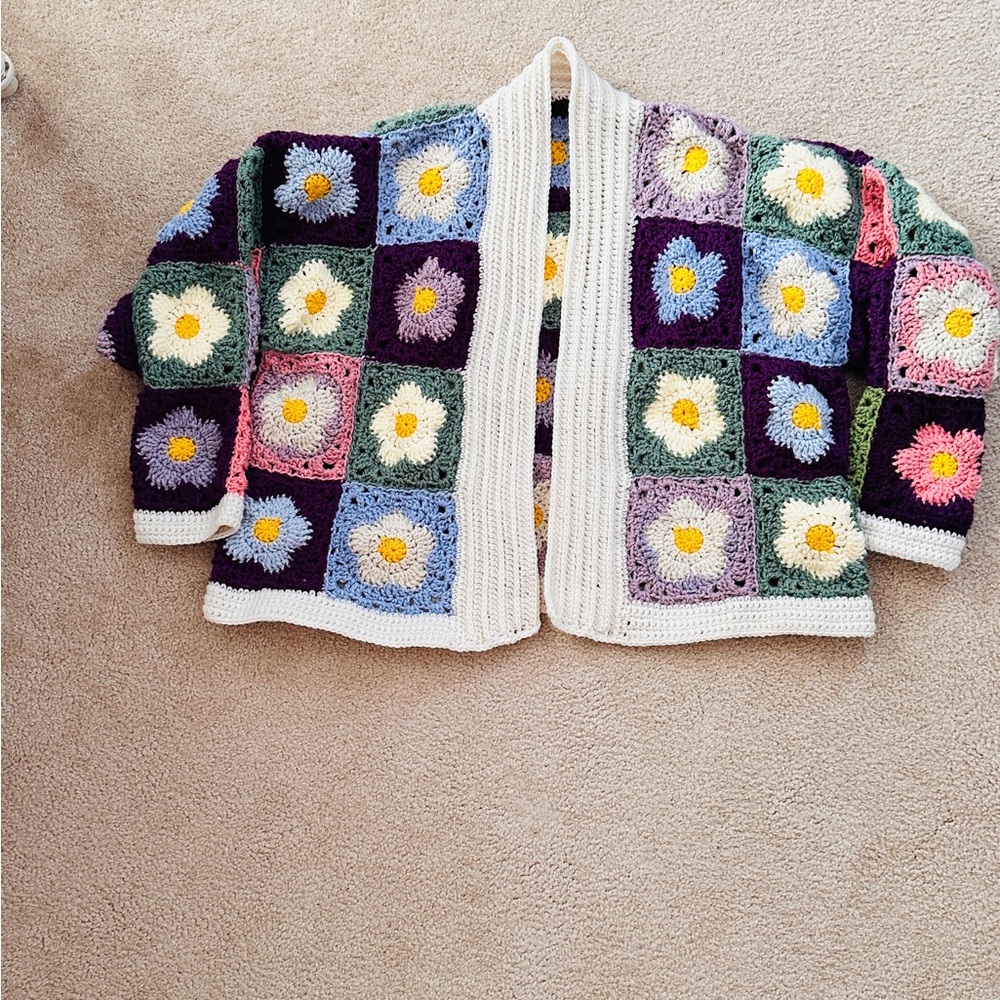 Colorful Crochet Cardigan with Floral Squares - Picture 2 of 7